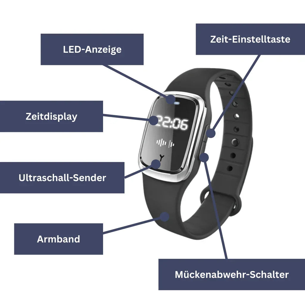 MückenSafe Ultraschall-Armband mit LED-Anzeige