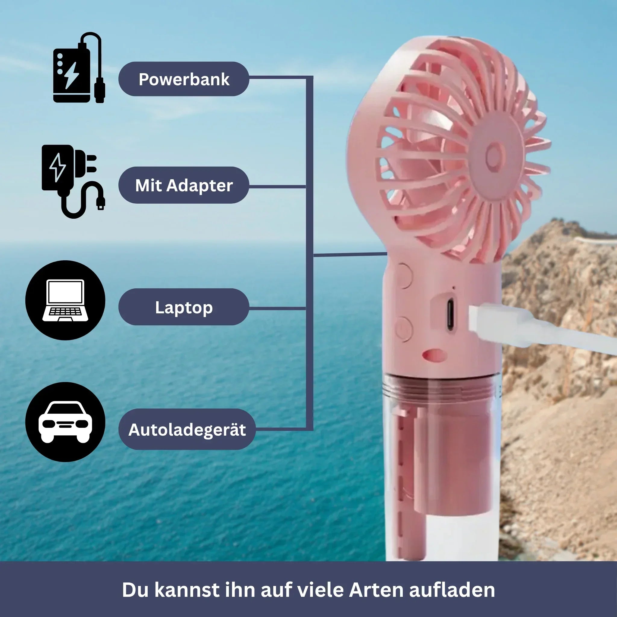 Tragbarer Handventilator mit Wasserspray