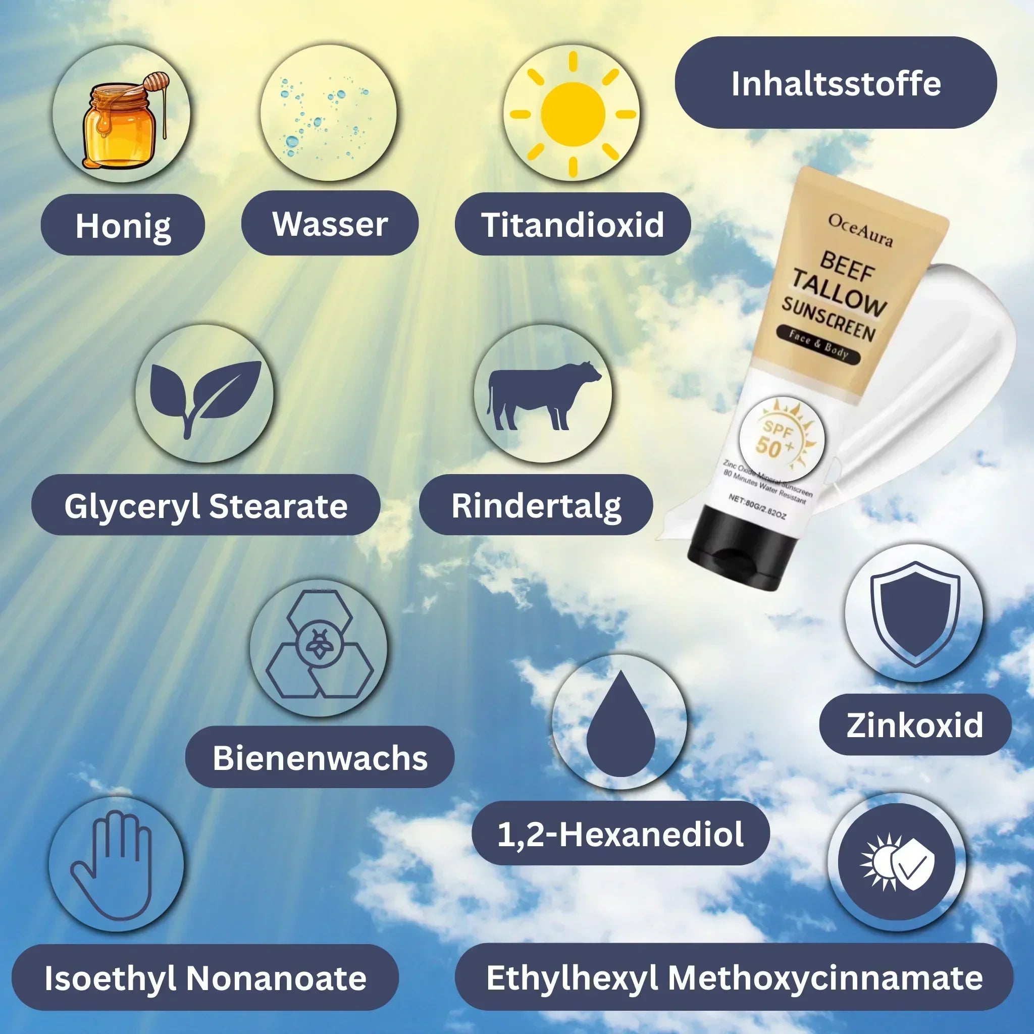 Natürliche Beef Tallow-Sonnencreme – Feuchtigkeit & Schutz