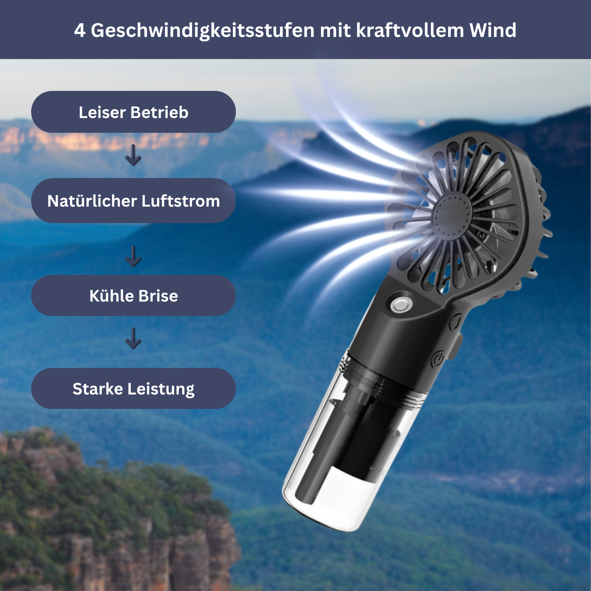 Tragbarer Handventilator mit Wasserspray